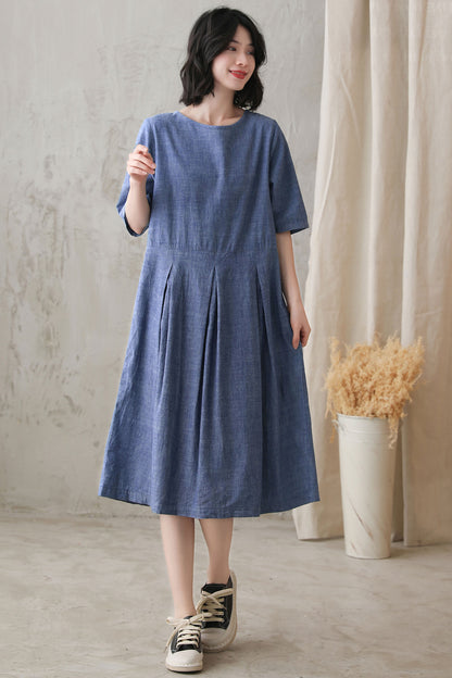 Plus Size Loose Waist Cotton Linen Dress 272901#