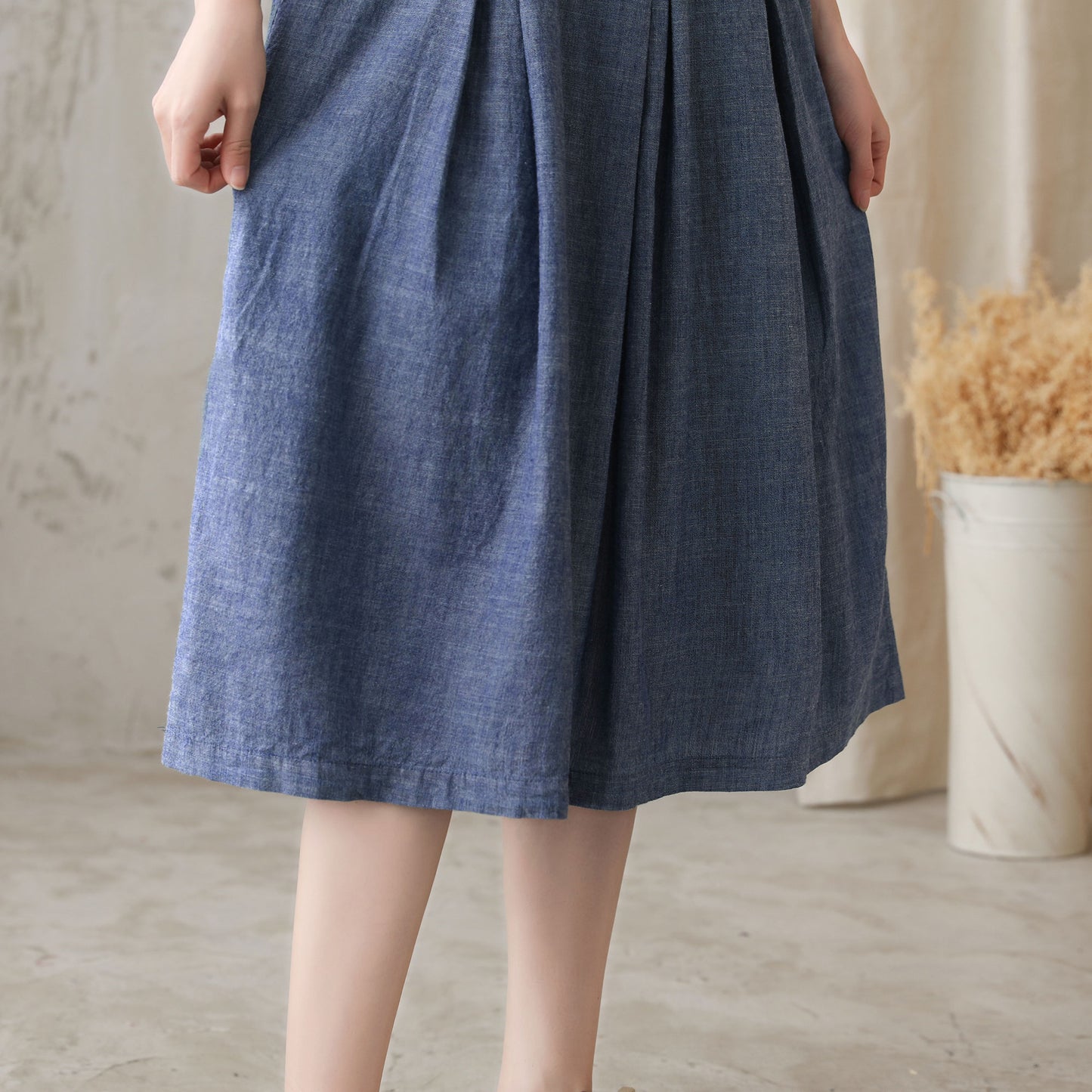 Plus Size Loose Waist Cotton Linen Dress 272901#