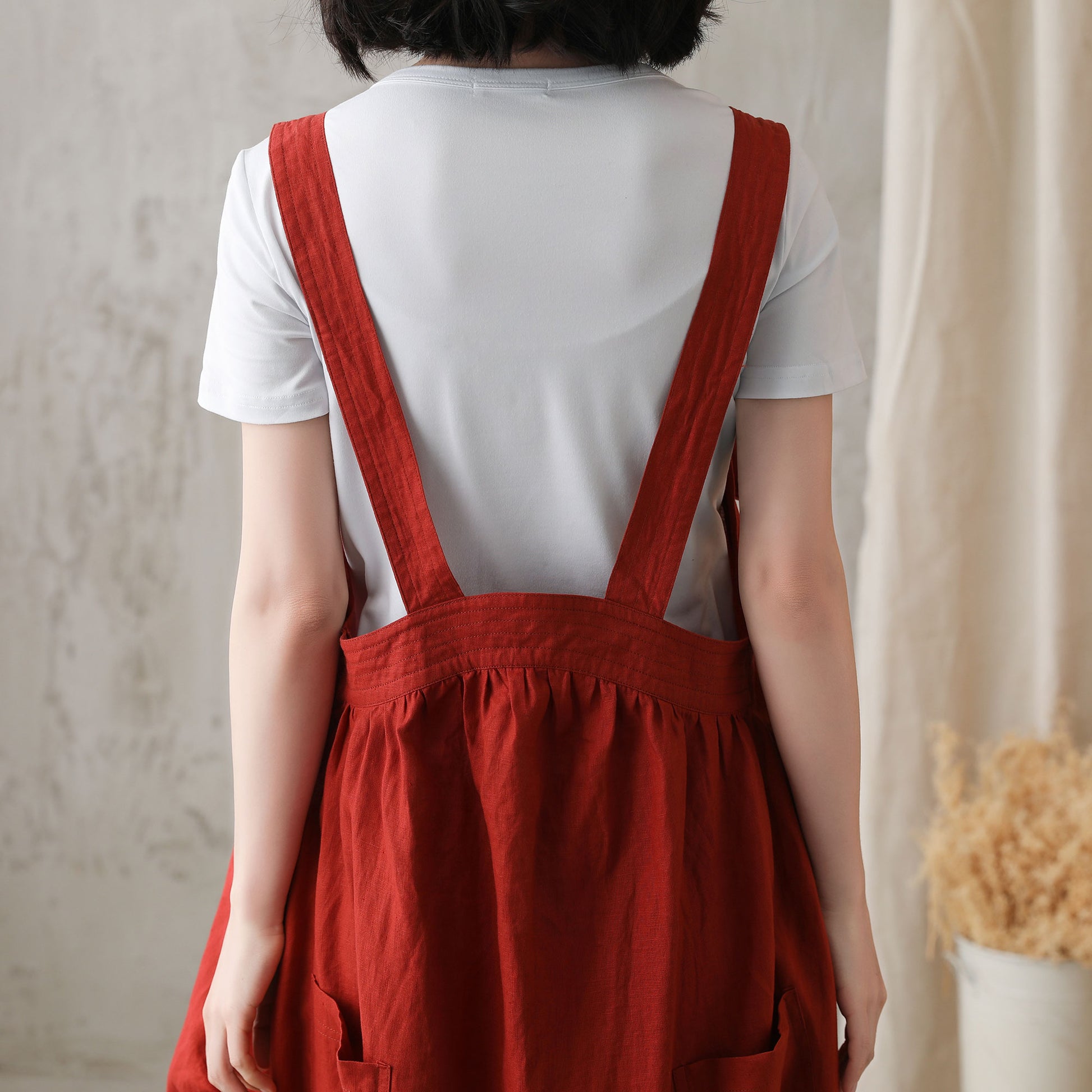 adjustable strap red long pinafore line dress 2731 Xiaolizi adjustable strap red long pinafore line dress 2731 Xiaolizi