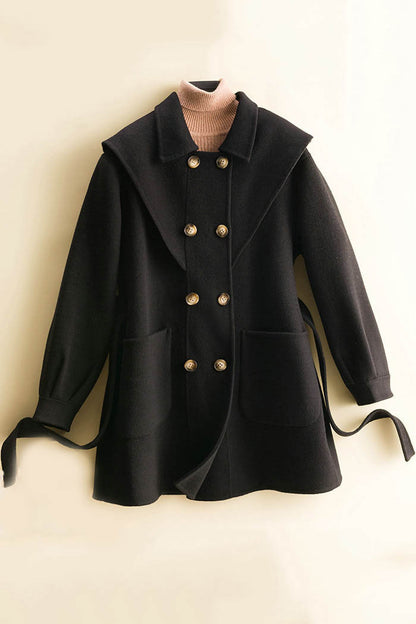 Short Sailor Collar Women Casual Wool Coat 3771