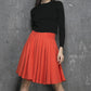 pleated wool midi skirt in orange 1339#