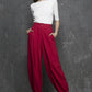 Red linen pants maxi pants women pants 1336#