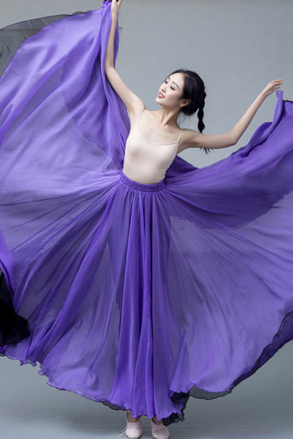 Purple Chiffon Reversible Big Swing Skirt - High Waist Elastic Waistband 2929