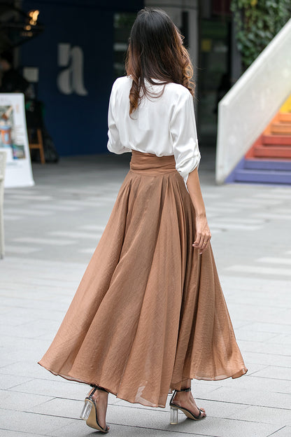 Swing Chiffon Long Circle Flowy Pleated Skirt 3533