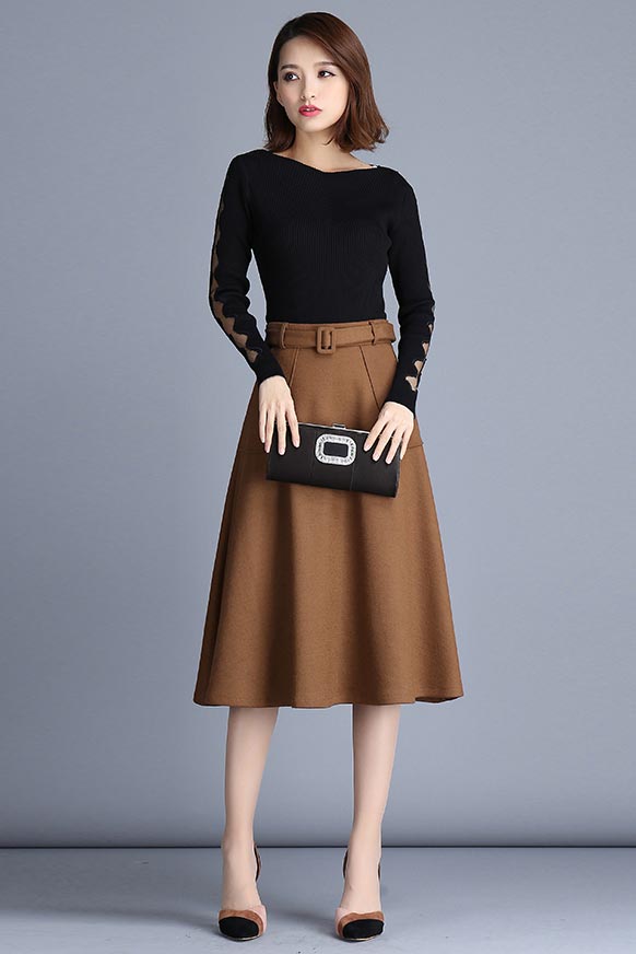 Korean version of commuter high-waist a-line skirt S026