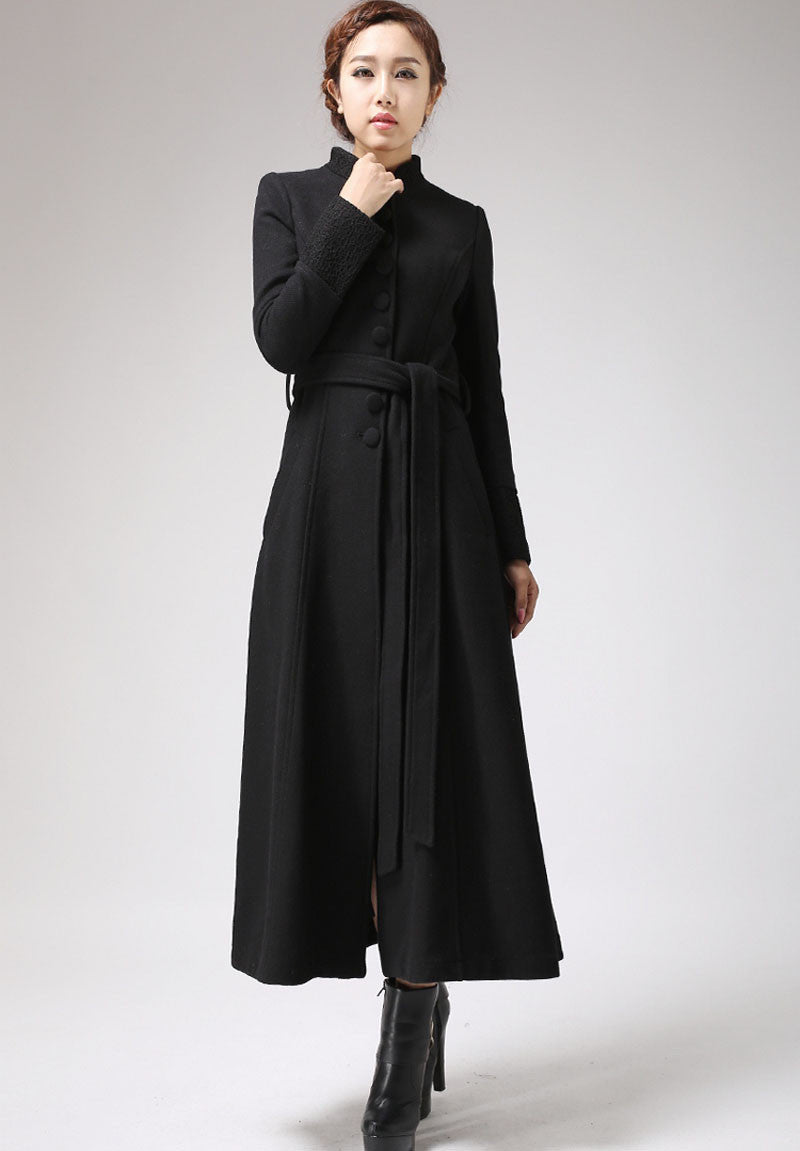 Long Black Dress Coat with Mandarin Collar 0717# – XiaoLizi
