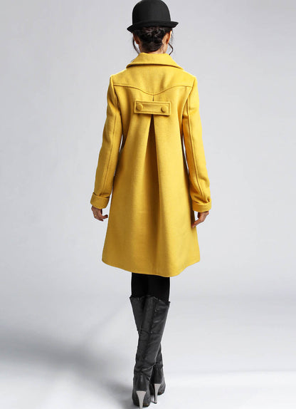 Handmade Wool Winter Coat – Mustard Yellow A-Line Jacket with Buttons | Xiaolizi 399