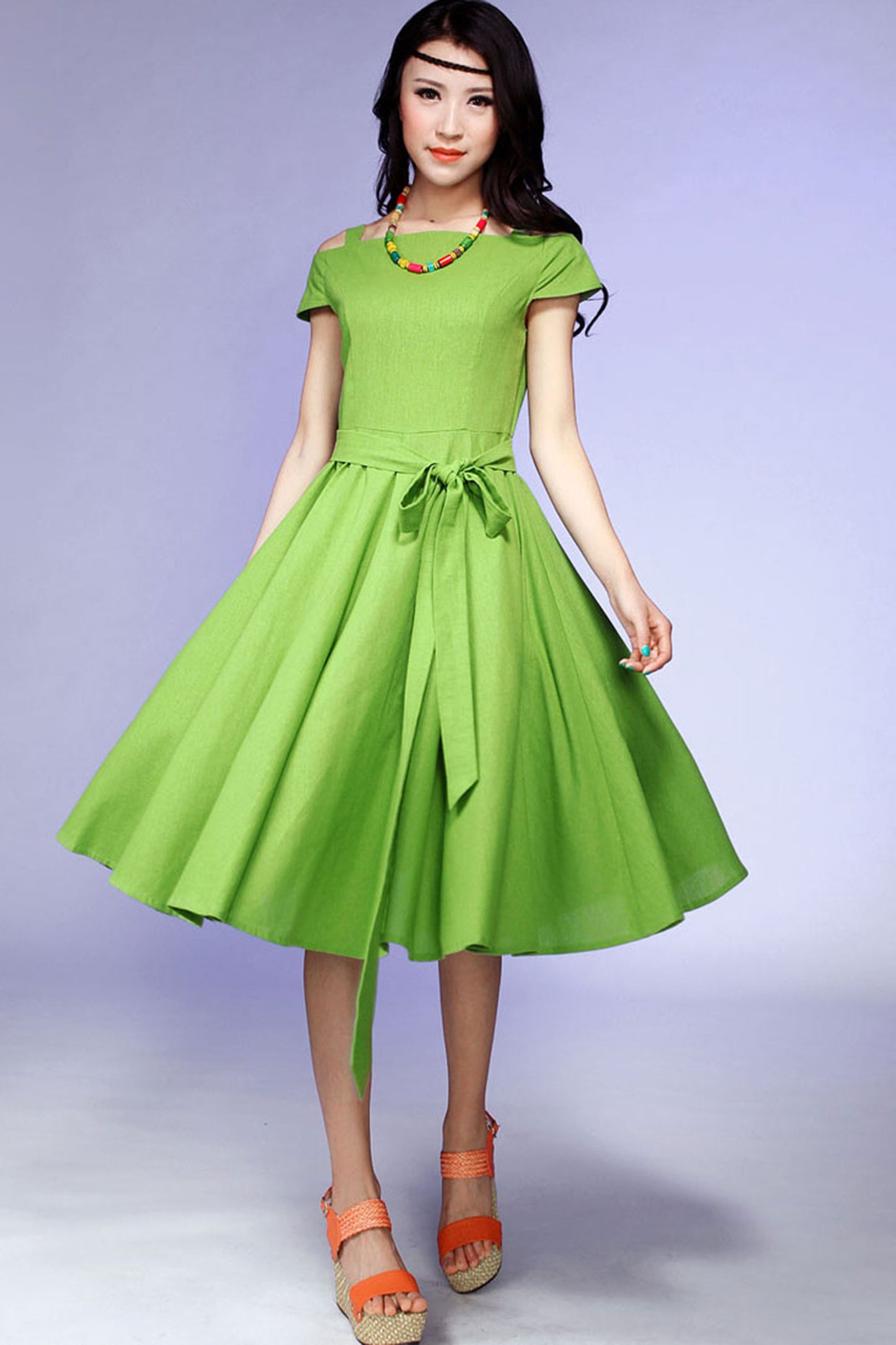 cold shoulder green Prom dress linen dress 0541# Xiaolizi cold shoulder green Prom dress linen dress 0541# Xiaolizi