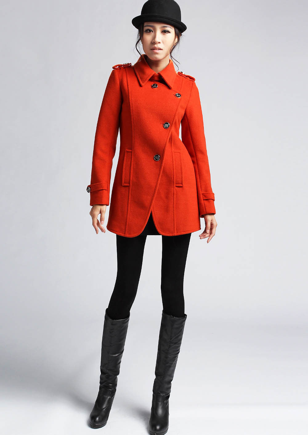 Orange Wool Coat Winter Jacket (403)