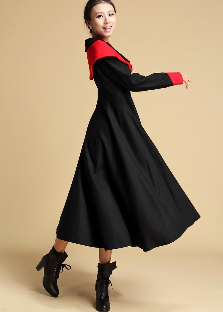 Black wool dress - women maxi wool dress - long winter dress 322# - XS(0) Black wool dress - women maxi wool dress - long winter dress 322# - XS(0)