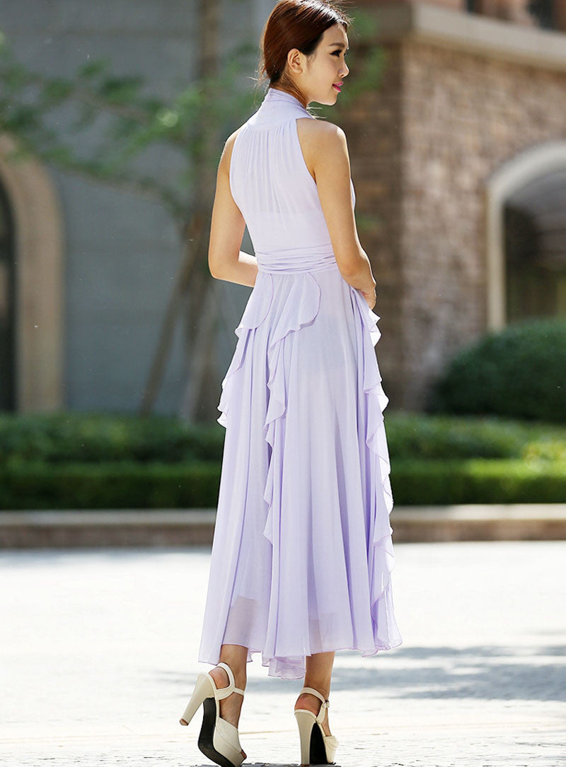 purple chiffon dress - charming halter women dress summer long dress - Xiaolizi purple chiffon dress - charming halter women dress summer long dress - Xiaolizi