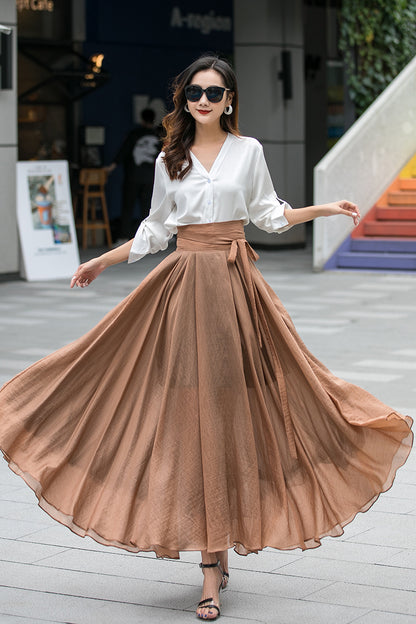 Swing Chiffon Long Circle Flowy Pleated Skirt 3533