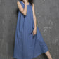 Blue dress maxi linen dress Summer linen causal dress 1329#