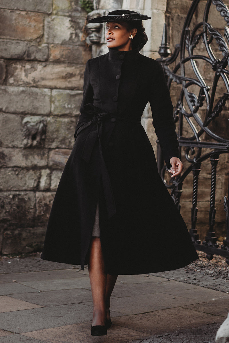 Handmade Black Wool Coat – Long High-Collar Single-Breasted Winter Overcoat