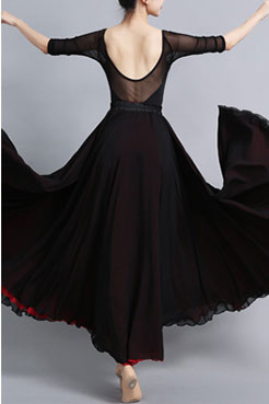 Black Reversible Chiffon Circle Skirt - Big Swing, High Waist Elastic 2937