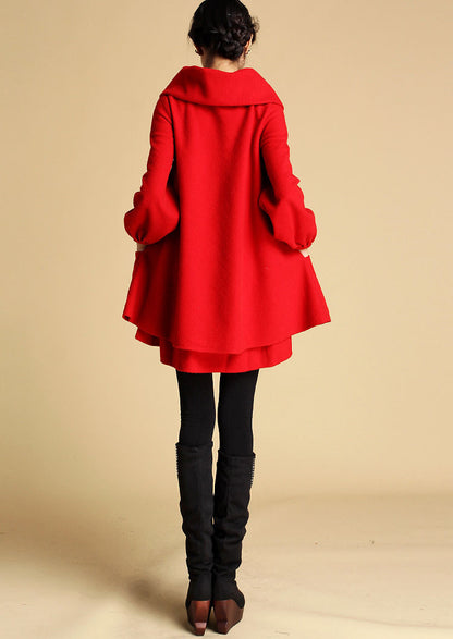 Vintage Wool Tunic Dress – Red with Oversized Collar – 0349