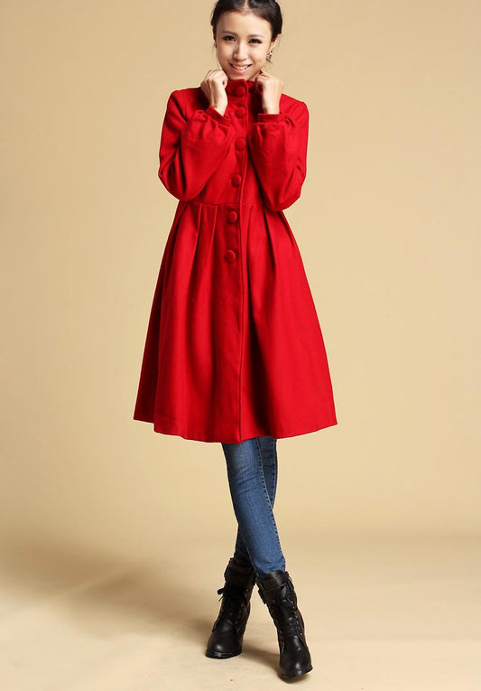 Red wool coat winter jacket warm coat 0328#