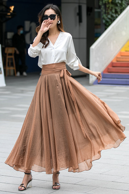 Swing Chiffon Long Circle Flowy Pleated Skirt 3533