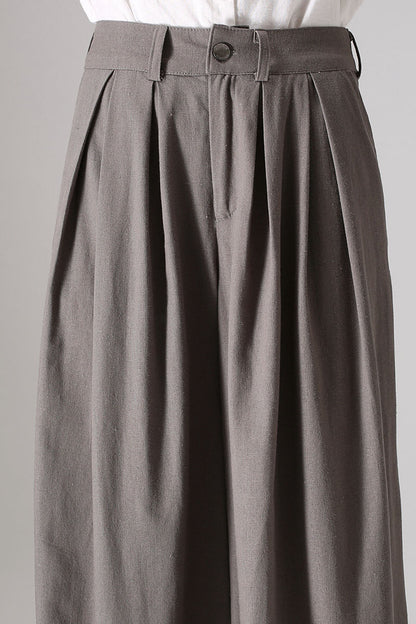 Grey Linen Palazzo Pants - Wide Leg Ankle Length Handmade | Xiaolizi 839