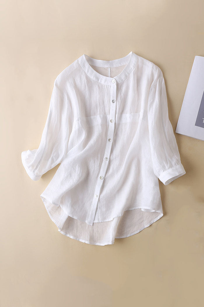 Simple Thin New Summer Women Linen Shirt 3598