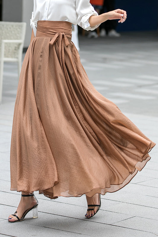 Swing Chiffon Long Circle Flowy Pleated Skirt 3533