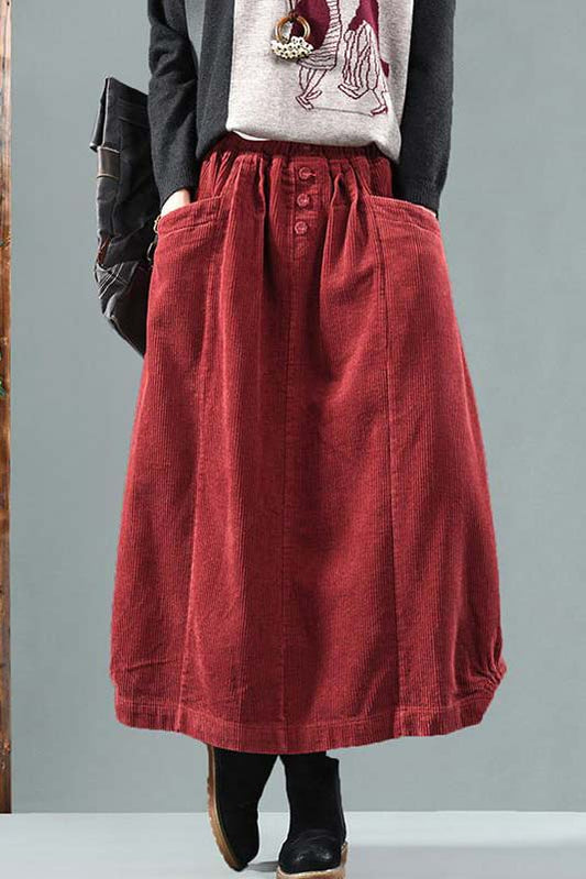 Elastic Waist Corduroy maxi Skirt for winter A010