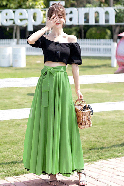Green Chiffon Circle Skirt - Reversible Big Swing with Elastic Waist 2940