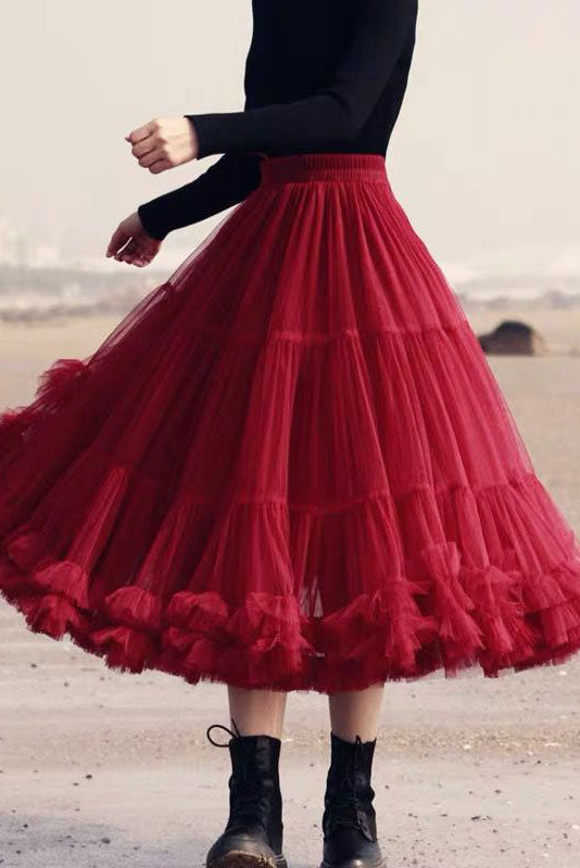 Red Swing Chiffon Skirt 3487