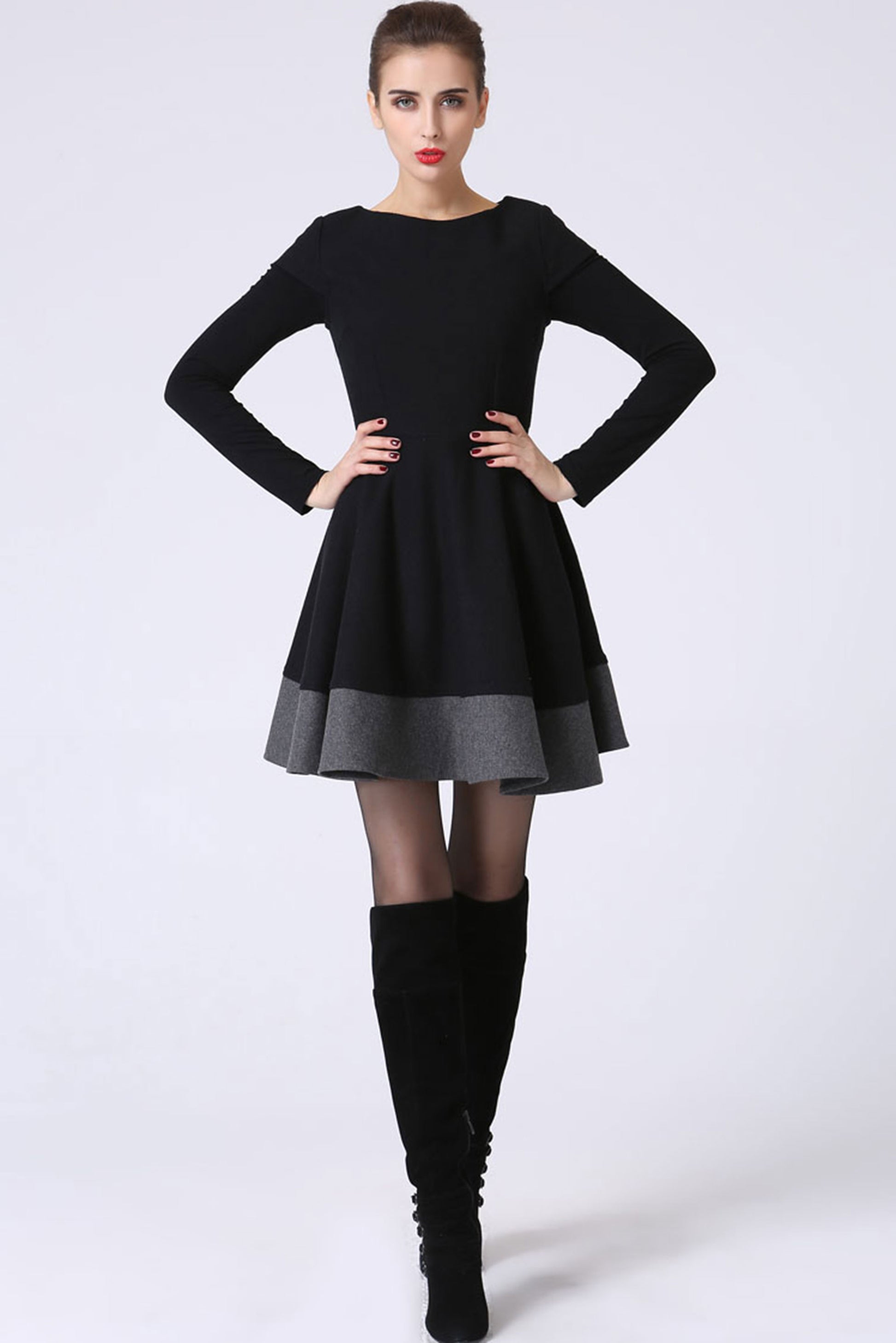 colorblock fit and flare dress JR Stretch Woven Color Block Fit and Flare Dress With Sash