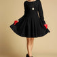 Black wool winter mini dress 0352#