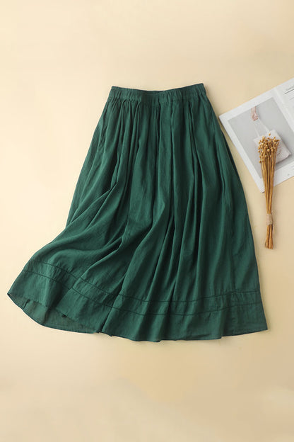 White Linen Maxi Skirt - Elastic Waist A-Line Flowing Design 3590