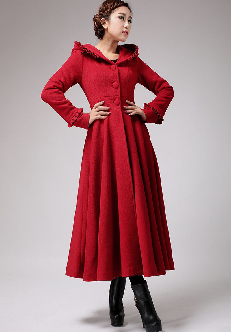 Xiaolizi Womens's Hooded Cape Coat 1130#Red / L