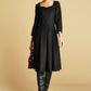 Wool Tailored Black Dress - Midi Length Structured Dress with Sweetheart Neckline (393)