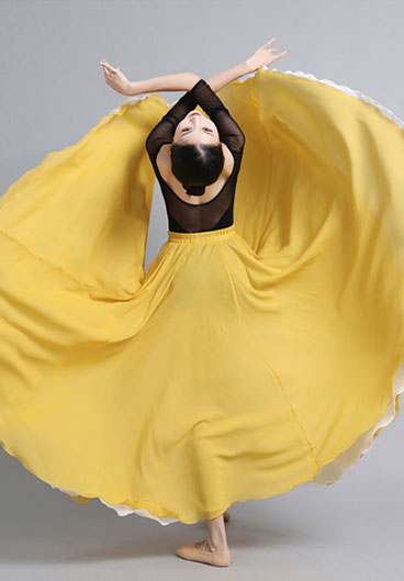 Yellow Chiffon Reversible Maxi Skirt - Big Swing, High Waist 2936