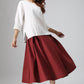 wine red skirt casual linen skirt woman midi skirt custom made (814)