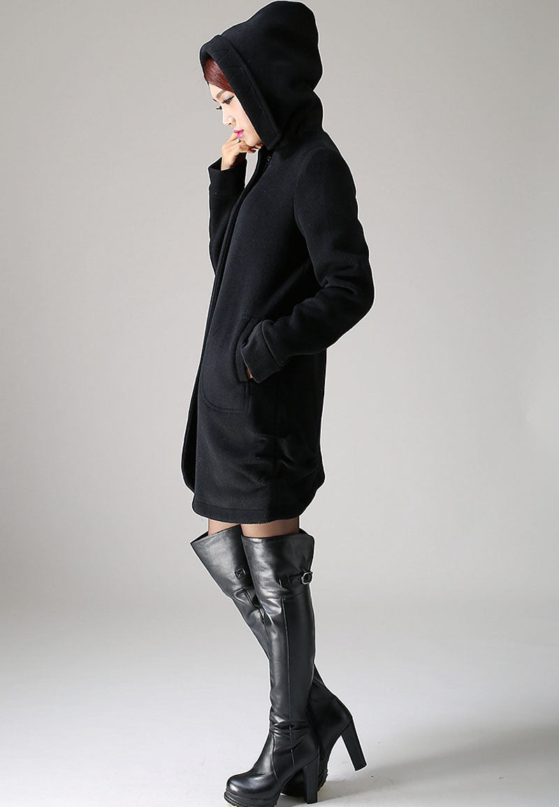 Casual Winter Coat black Wool Jacket(1076)
