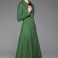 Green Winter Coat - Vintage Style Long Single-Breasted Elegant Feminine Designer Women's Wool Blend Swing Coat with Dropped Waist 1413#