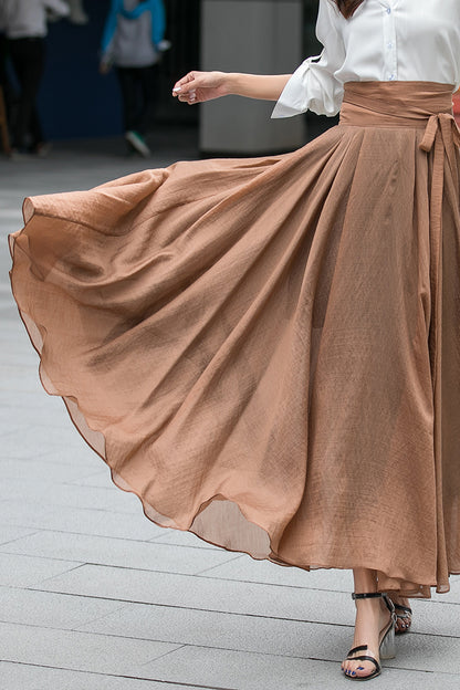 Swing Chiffon Long Circle Flowy Pleated Skirt 3533