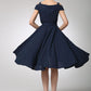 Prom dress navy blue linen dress (1262)