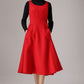 Red wool dress sleeveless maxi dress (769T)
