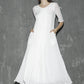 White linen dress maxi dress women dress long prom dress(1305)