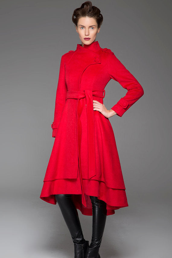 Red wool coat maxi women coat winter coat 1422#