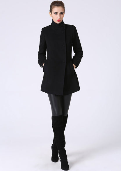 Black Wool Blend Coat – Handmade Tailored Short Winter Jacket 1070