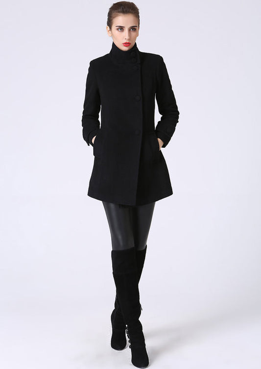 Black wool coat mini coat women coat 1070#