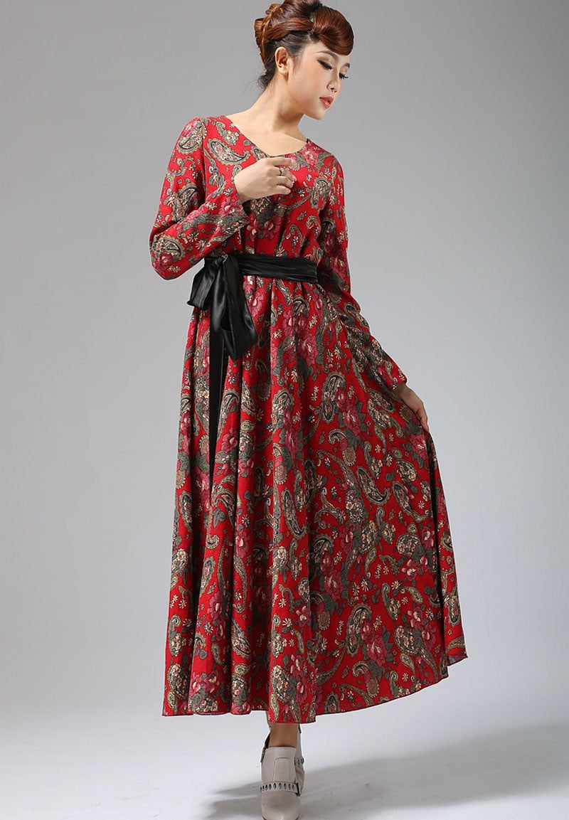 Ethnic print maxi dress linen dress A-line dress (693) Xiaolizi Ethnic print maxi dress linen dress A-line dress (693) Xiaolizi