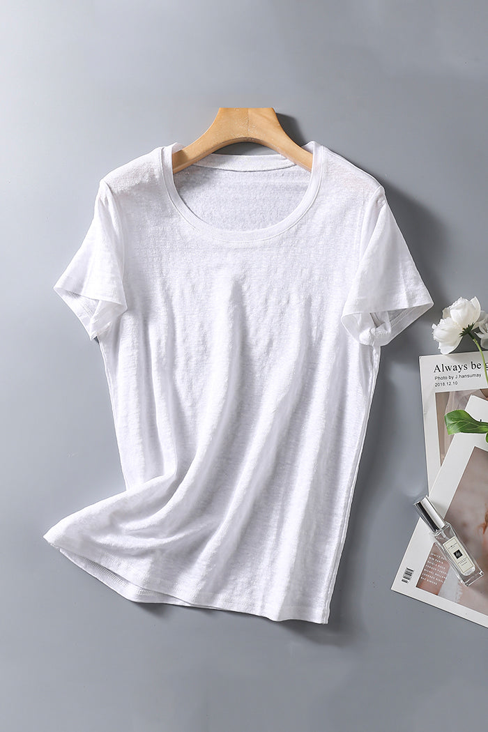 Summer Linen Loose Soft Pure Color Casual Tops 3716