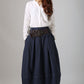 Made to Measure blue long linen Skirt with Side Pockets 0778#