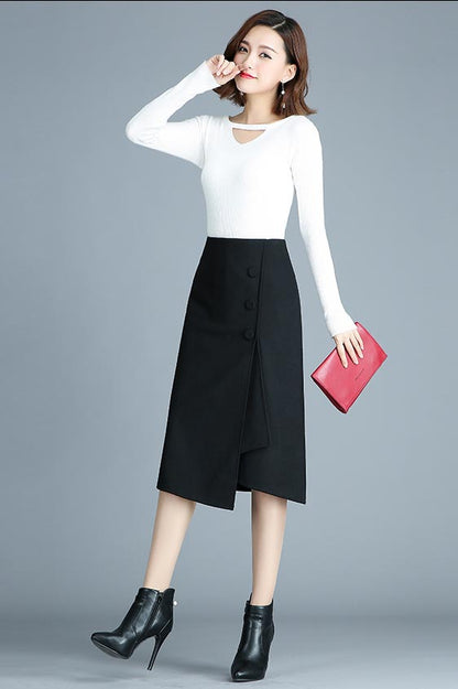 Brown Polyester A-Line Mid-Calf Skirt - High Waist Irregular Fall Style S014