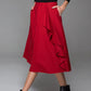 Wine Red Fashion Wool Skirt With Flower Lace Boho Skirt Warm Maxi Skirt (1431)