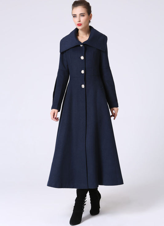 Military Coat Wool Coat Long Wool Coat Winter Coat Women Double-breasted  Overcoat in Gray Wool Coat Women Warm Winter Coat 1072 